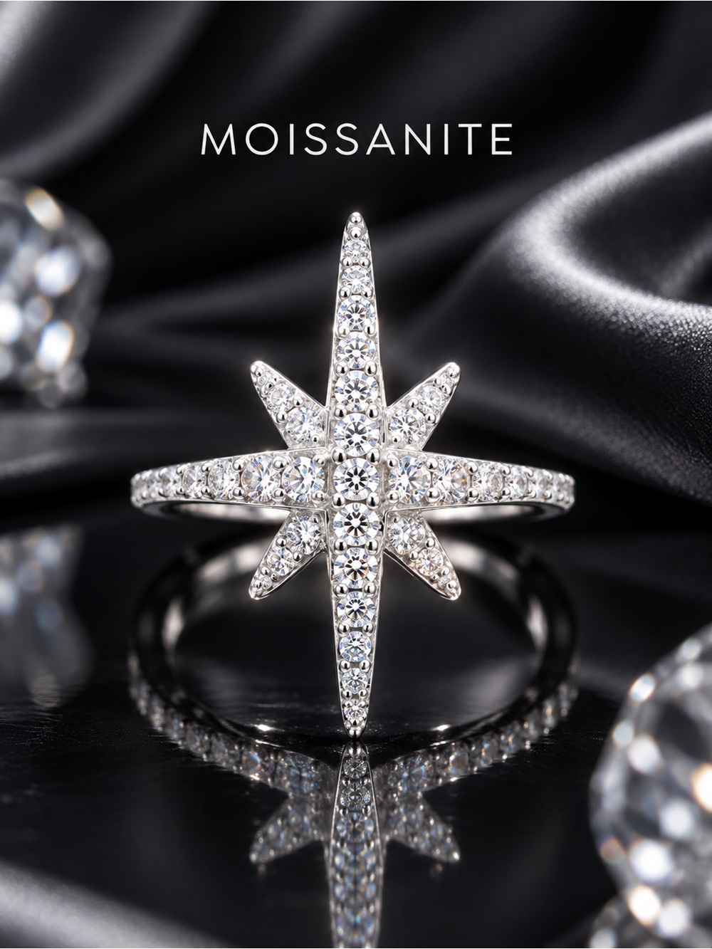 North Star Moissanite Ring 925 Sterling Silver